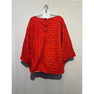 Samantha O. Red Love Writing Blouse Women's Large
